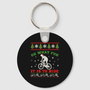 Mountain Bike Rider, Oh What Fun Christmas Ugly Sw Key Ring