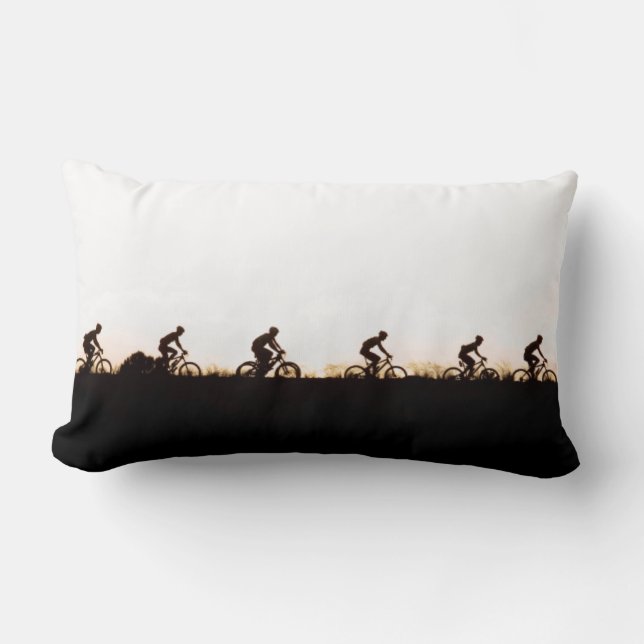 Mountain Bike Riders Make Their Way Over The Dam Lumbar Cushion (Front)