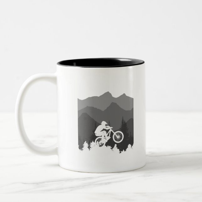 Mountain bike silhouette for the MTB fanatic Two-Tone Coffee Mug (Left)