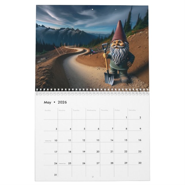 Mountain Bike Trail Gnome Calendar (May 2026)