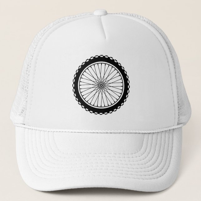 Mountain Bike Wheel - Black Trucker Hat (Front)