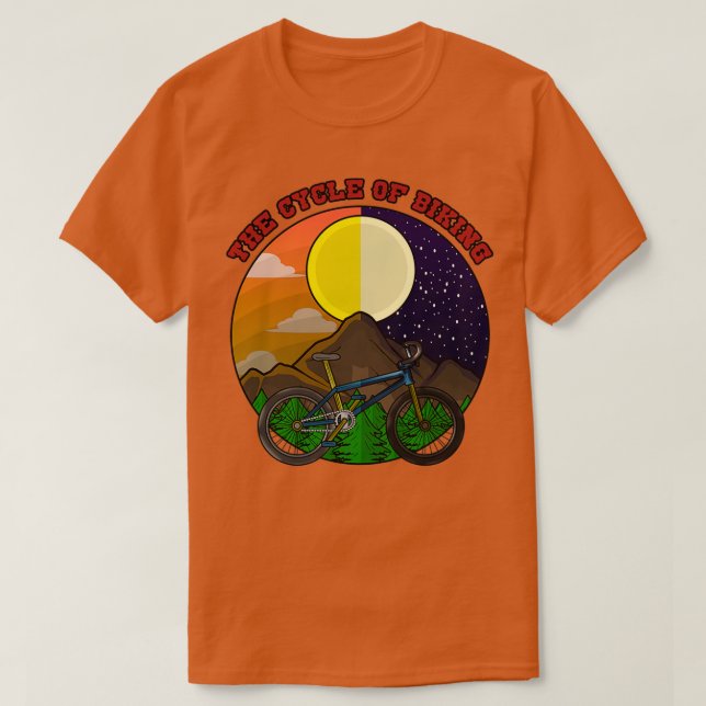 Mountain bike with Trees in Mountains at Day Night T-Shirt (Design Front)