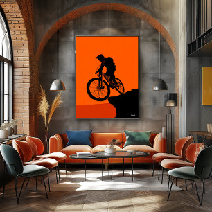Mountain Biker Poster – Black Silhouette on Orange