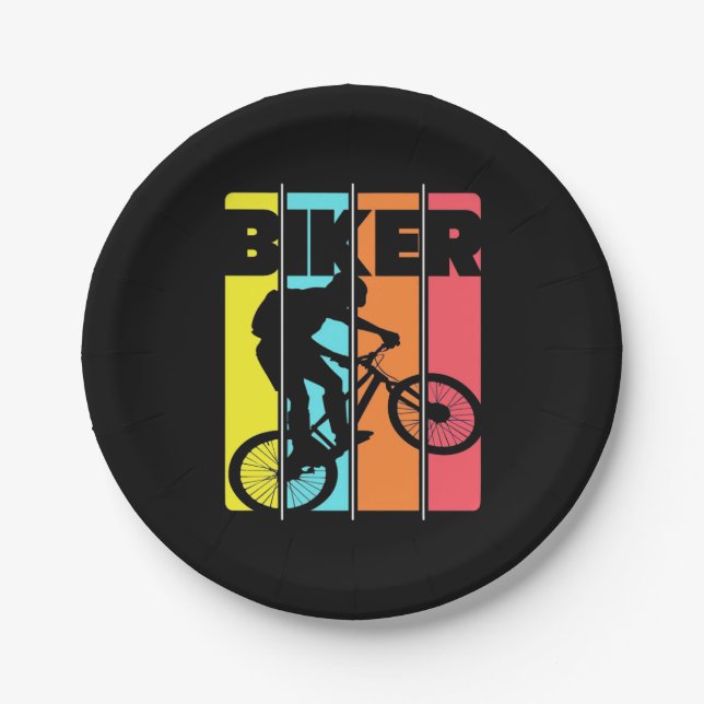 Mountain Biker Retro Vintage Paper Plate (Front)
