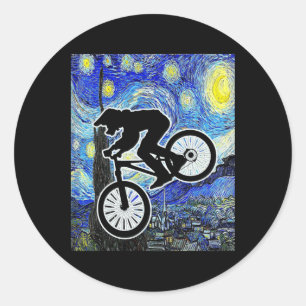 Mountain Biker Starry Night Mtb Van Gogh Mountain  Classic Round Sticker