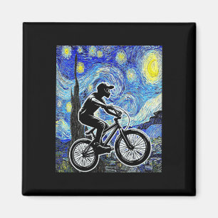 Mountain Biker Starry Night Mtb Van Gogh Mountain Magnet