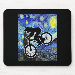 Mountain Biker Starry Night Mtb Van Gogh Mountain Mouse Pad