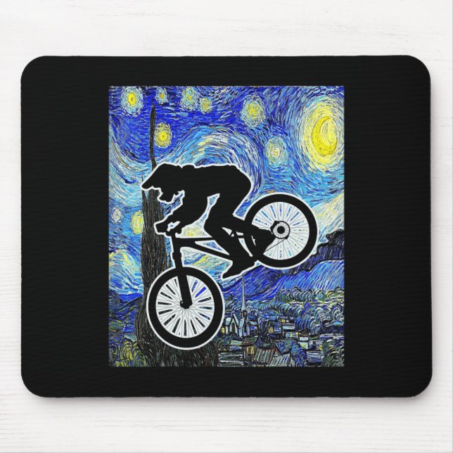 Mountain Biker Starry Night Mtb Van Gogh Mountain  Mouse Pad (Front)