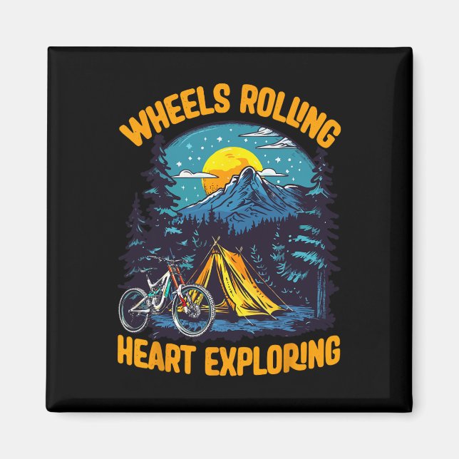 Mountain Biking Adventure Camping Wheels Rolling E Magnet (Front)