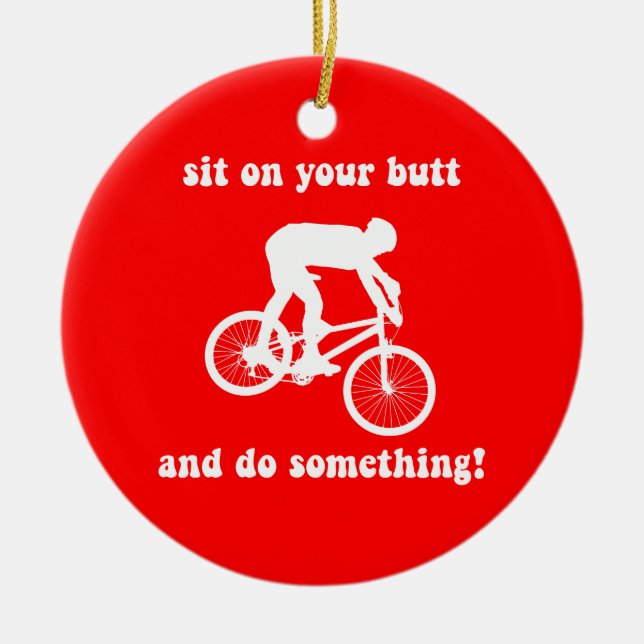 mountain biking ceramic ornament (Front)