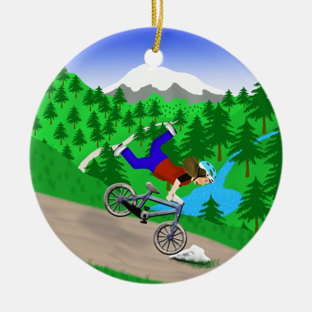 Mountain Biking Ceramic Ornament (Front)