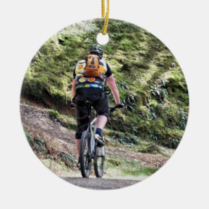 MOUNTAIN BIKING CERAMIC TREE DECORATION