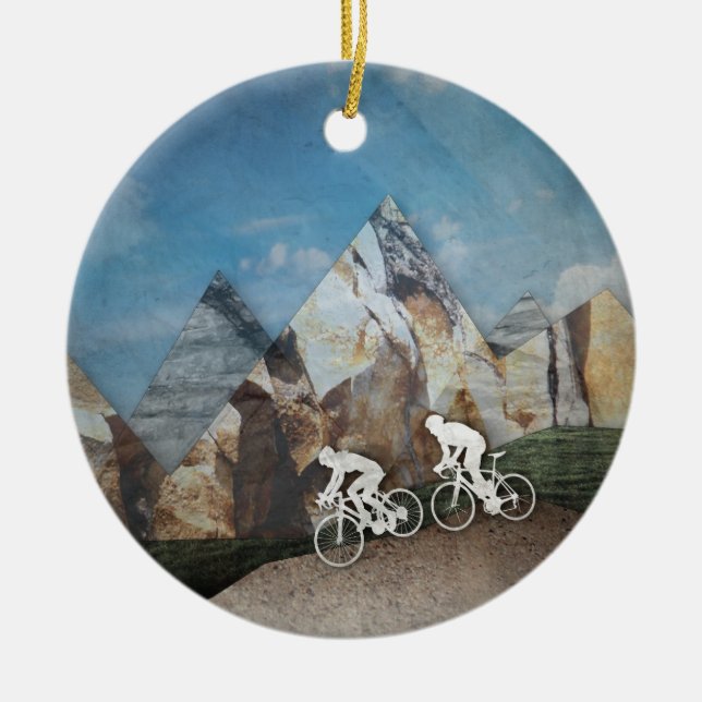 Mountain Biking Ceramic Tree Decoration (Front)