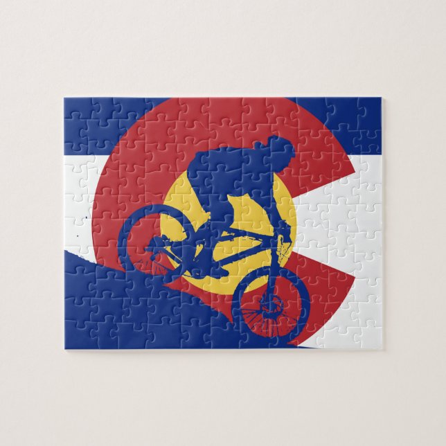 Mountain Biking Colorado Flag Jigsaw Puzzle (Horizontal)