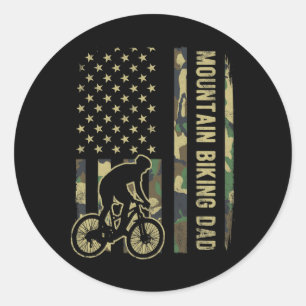 Mountain Biking Dad Camouflage American Flag Fathe Classic Round Sticker