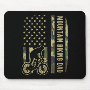 Mountain Biking Dad Camouflage American Flag Fathe Mouse Pad