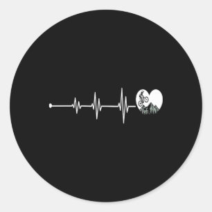 Mountain Biking Heartbeat Pulse Line Adventure  Classic Round Sticker