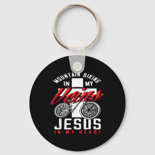 Mountain Biking In My Veins Jesus In My Heart Key Ring