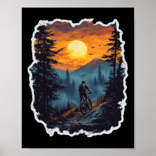 Mountain Biking Midnight Trail Forest Sunset Mt Bi Poster