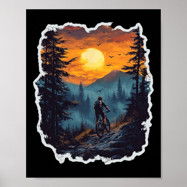 Mountain Biking Midnight Trail Forest Sunset Mt Bi Poster (Front)