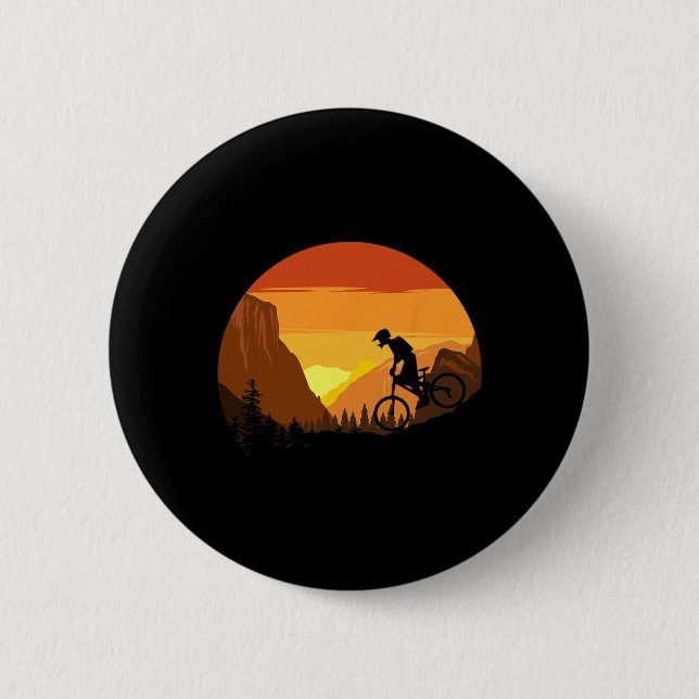 Mountain Biking Retro Sunset Trail Rider  6 Cm Round Badge (Front)