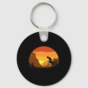 Mountain Biking Retro Sunset Trail Rider Key Ring