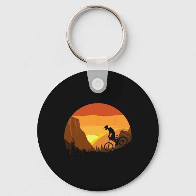 Mountain Biking Retro Sunset Trail Rider  Key Ring (Front)