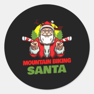 Mountain Biking Santa Claus Christmas Holiday Moun Classic Round Sticker