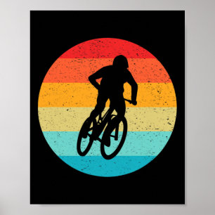 Mountain Biking Silhouette Retro Vintage Sunset Di Poster