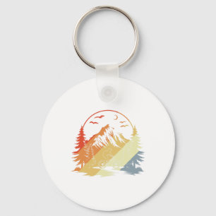 Mountain Biking Sketch Retro Style Key Ring