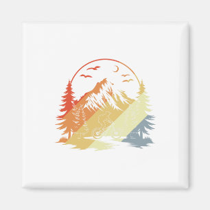 Mountain Biking Sketch Retro Style Magnet