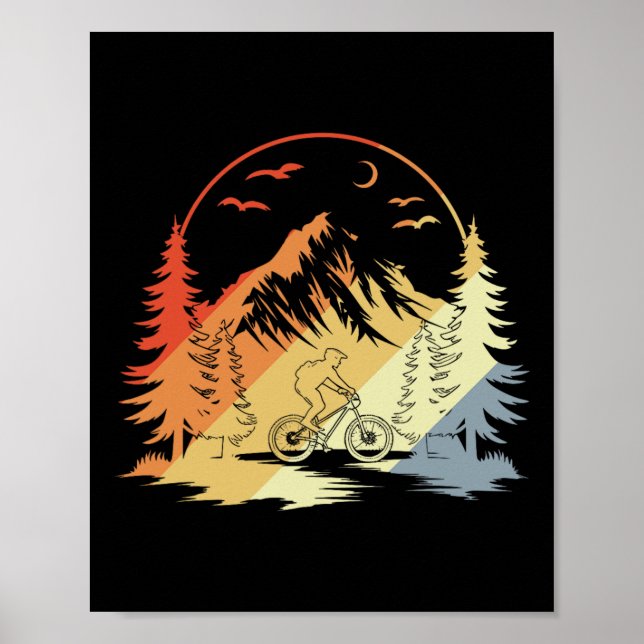 Mountain Biking Sketch Retro Style  Poster (Front)