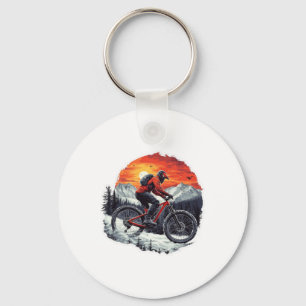 Mountain Biking Snow Forest Trails Sunset Bike Rid Key Ring