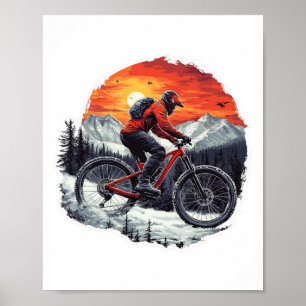 Mountain Biking Snow Forest Trails Sunset Bike Rid Poster