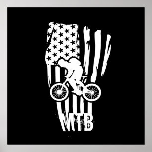 mountain biking us american flag poster