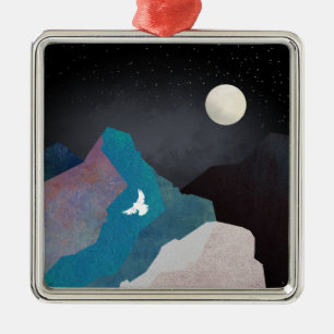 Mountain Bird Landscape Metal Ornament