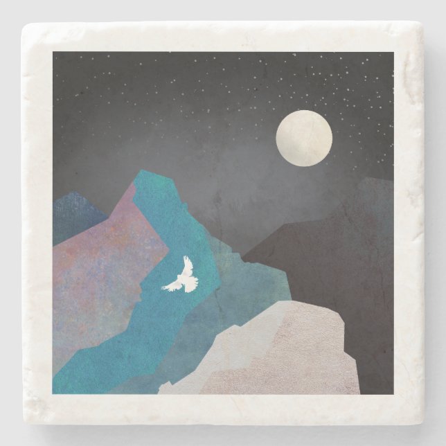 Mountain Bird Landscape Stone Coaster (Front)