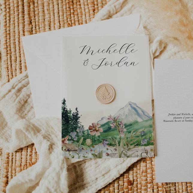 Mountain Blooms | Elegant Vellum Overlay Vellum Invitations (Creator Uploaded)