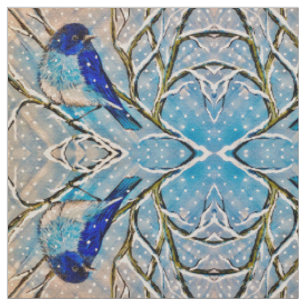 Mountain Bluebird in Snow Fabric