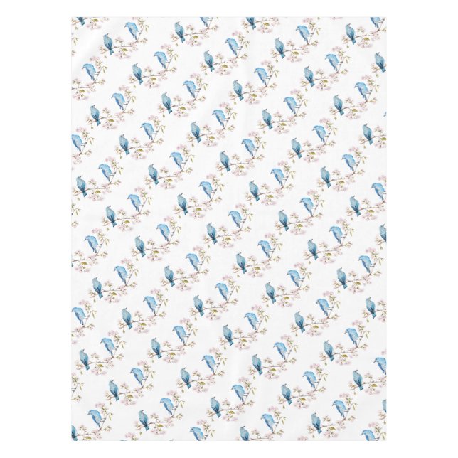 Mountain Bluebirds on Sakura Branch Tablecloth (Front)