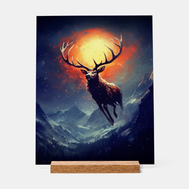 Mountain Buck Running From Blazing Fire   Acrylic Sign (Front)
