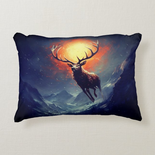 Mountain Buck Running From Blazing Fire   Decorative Cushion (Front)
