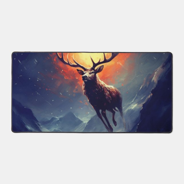 Mountain Buck Running From Blazing Fire   Desk Mat (Front)
