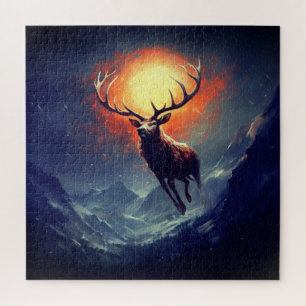 Mountain Buck Running From Blazing Fire Jigsaw Puzzle