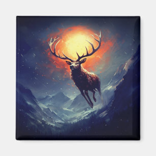 Mountain Buck Running From Blazing Fire Magnet