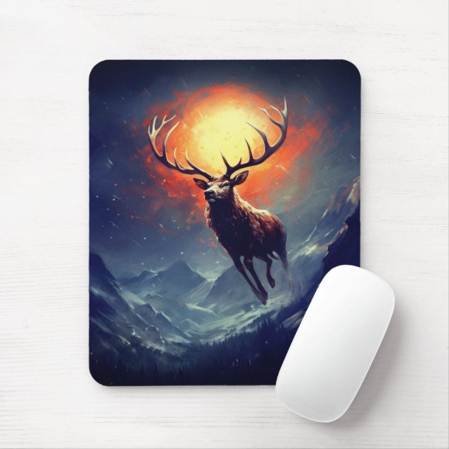 Mountain Buck Running From Blazing Fire   Mouse Pad (With Mouse)