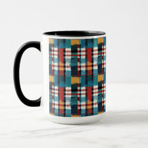 Mountain Cabin Retro Plaid in Red Teal and Yellow Mug
