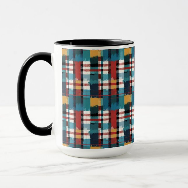 Mountain Cabin Retro Plaid in Red Teal and Yellow Mug (Left)