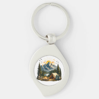 Mountain Camping Adventure Sunset Nature Key Ring