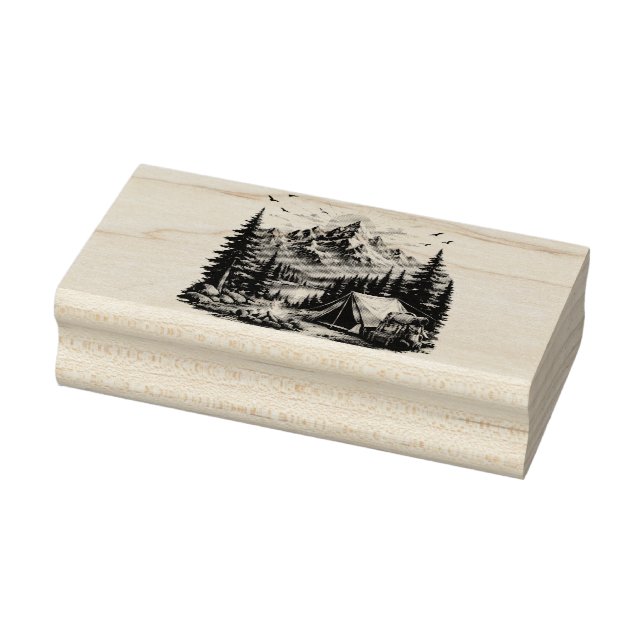 Mountain Camping Adventure Sunset Nature  Rubber Stamp (Stamp)